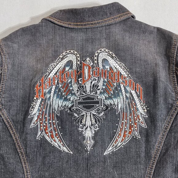 Harley-Davidson denim jacket women's size M grey colour with angel wings graphic - Picture 4 of 11
